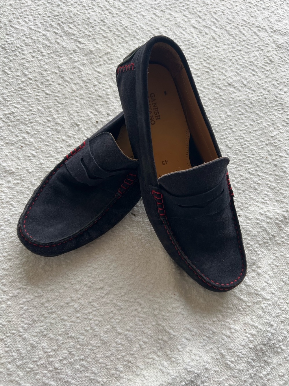 Ganesh Positano Navy Suede Penny Driving Loafers - Size 43